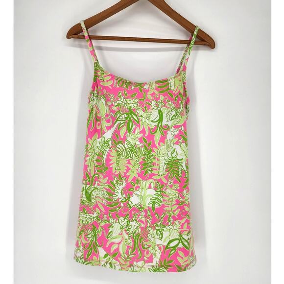 Y2K Lilly Pulitzer Pink Green Tropical Print Swimdress Bathing Suit Size 6 - Picture 1 of 10